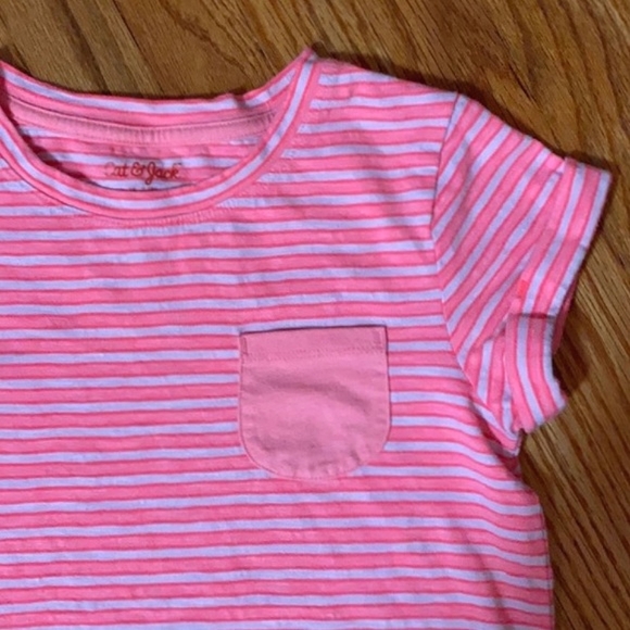 Girl’s Cat & Jack Striped Coral Pink Pocket Tee Shirt M 7/8 - Picture 5 of 8